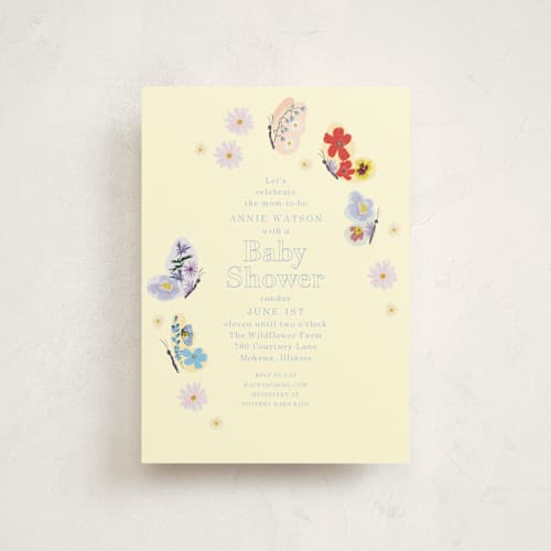 This is a daffodil baby shower postcards with standard by Baumbirdy called butterfly florals printing on signature in postcard