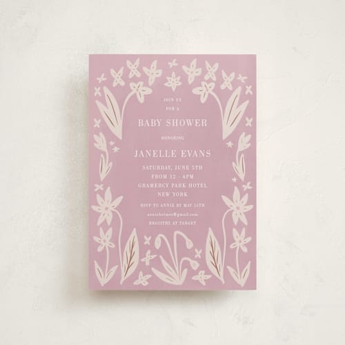 This is a blush baby shower postcards with standard by Ani Somi called friendly flowers printing on signature in postcard