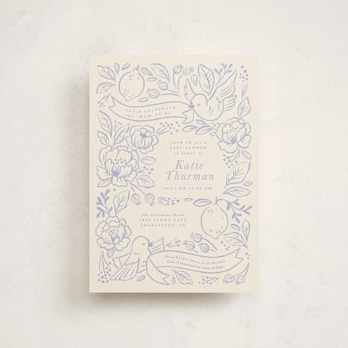 This is a porcelain baby shower postcards with standard by Rebecca Smith called love birds printing on signature in postcard