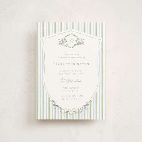 This is a bluebell baby shower postcards with standard by Corinne Malesic called vintage whimsy printing on signature in postcard
