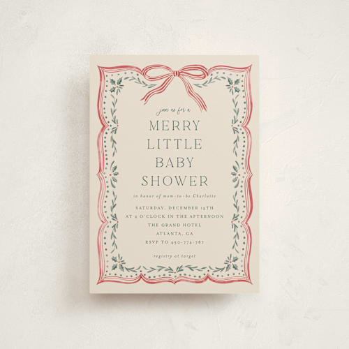 This is a eggnog baby shower postcards with standard by Chris Griffith called ribbon stripe holiday printing on signature in postcard