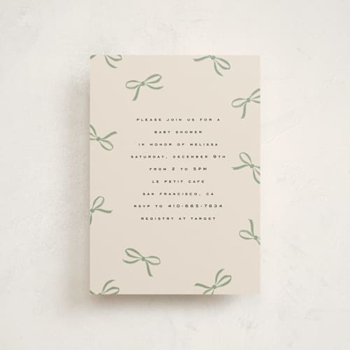 This is a pistachio baby shower postcards with standard by Olivia Kanaley Inman called wrapped up printing on signature in postcard