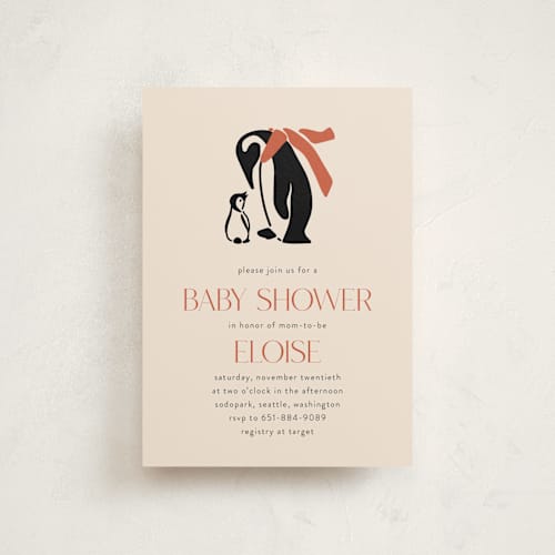 This is a scarlet baby shower postcards with standard by Lauren Jinhee called penguin print printing on signature in postcard