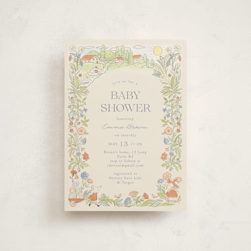 This is a vanilla baby shower postcards with standard by Sabrin Deirani called vintage magic town printing on signature in postcard