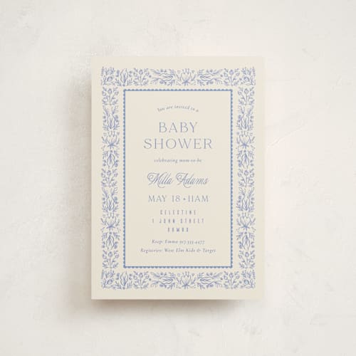 This is a cobalt baby shower postcards with standard by Ana Sharpe called bloomy baby printing on signature in postcard