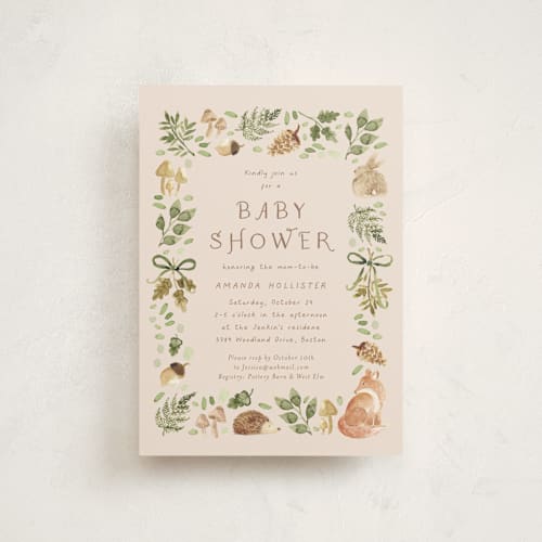 This is a sand baby shower postcards with standard by frau brandt called forest baby shower printing on signature in postcard