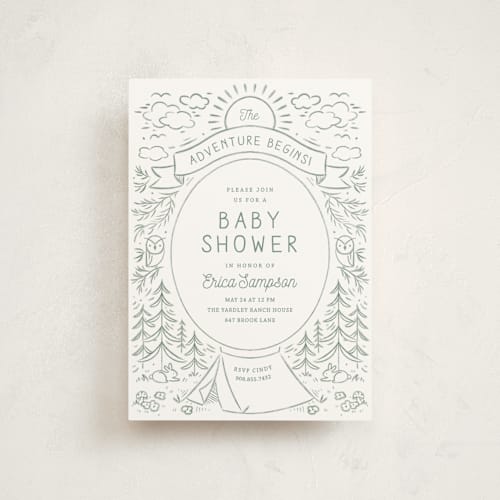 This is a sage baby shower postcards with standard by Kiersten Garner called the adventure begins printing on signature in postcard