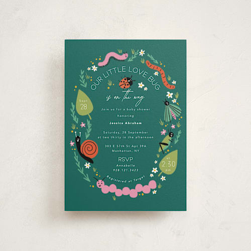 This is a garden baby shower postcards with standard by Hudson meet Rose called little bug printing on signature in postcard