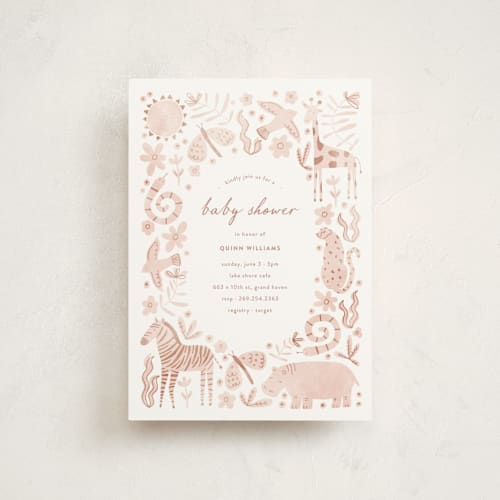 This is a sherbet baby shower postcards with standard by Pixel and Hank called creatures printing on signature in postcard