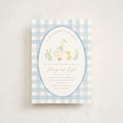 This is a sky baby shower postcards with standard by Creo Study called vintage goose printing on signature in postcard