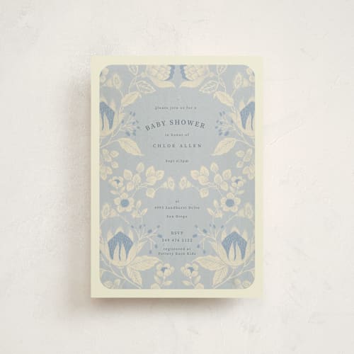 This is a bluebird baby shower postcards with standard by Peony Rose Design called pastel baby  blooms printing on signature in postcard