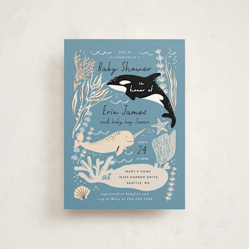 This is a ocean baby shower postcards with standard by Alethea and Ruth called under the sea creatures printing on signature in postcard