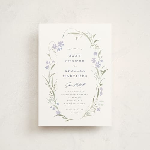 This is a lilac baby shower postcards with standard by Erin L. Wilson called lottie printing on signature in postcard