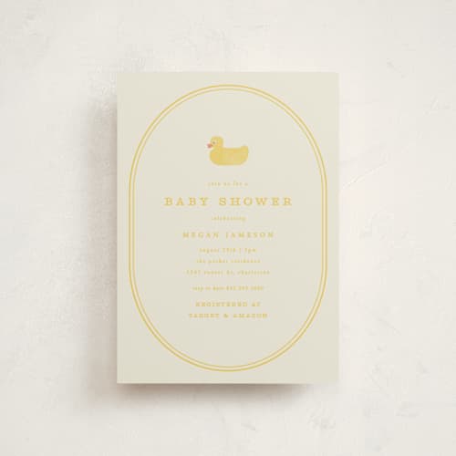 This is a banana baby shower postcards with standard by Brianne Larsen called simple duck printing on signature in postcard