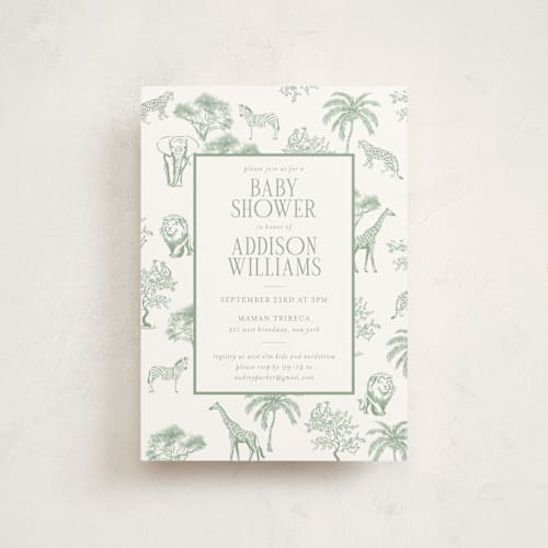 This is a palm baby shower postcards with standard by Jenna Holcomb called safari toile printing on signature in postcard