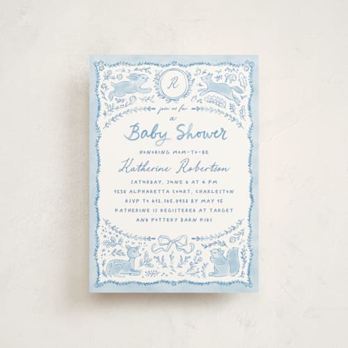 This is a sky baby shower postcards with standard by Creo Study called folk woodland printing on signature in postcard
