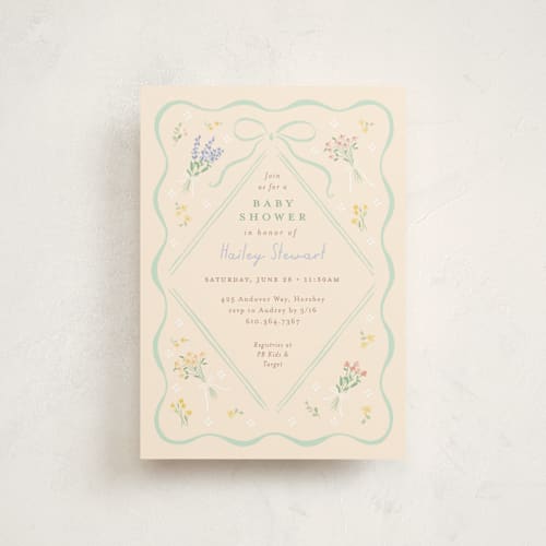 This is a seafoam baby shower postcards with standard by Jennifer Wick called petite corners printing on signature in postcard