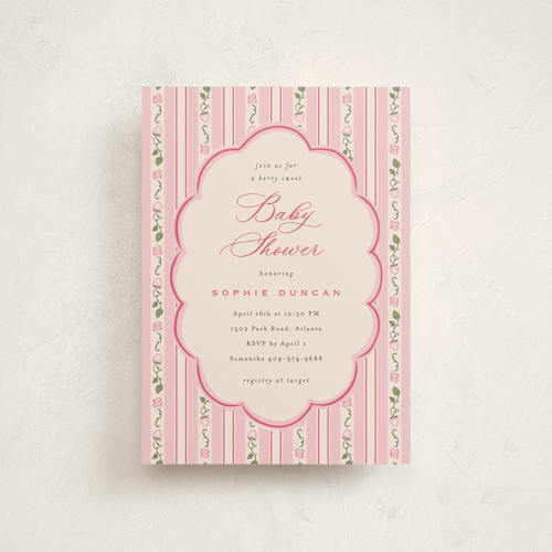 This is a berry baby shower postcards with standard by letterfix called very berry printing on signature in postcard