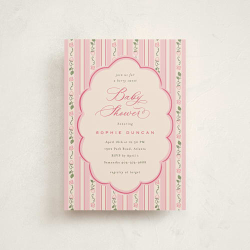 This is a berry baby shower postcards with standard by letterfix called very berry printing on signature in postcard