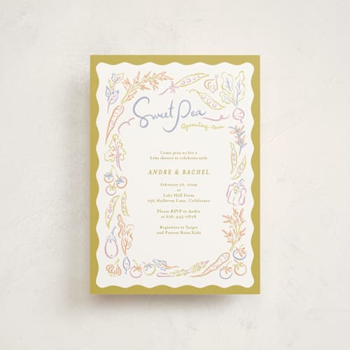 This is a olive baby shower postcards with standard by Natalie Rae called veggie patch printing on signature in postcard