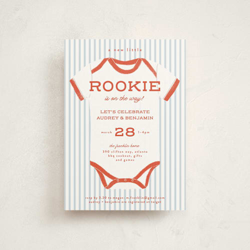 This is a cherry baby shower postcards with standard by Paper Raven Co. called rookie season printing on signature in postcard
