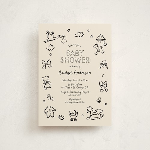 This is a onyx baby shower postcards with standard by Cass Loh called bundle of joy sketches printing on signature in postcard