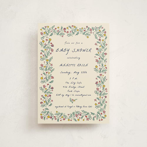 This is a midnight baby shower postcards with standard by Sarah Rosenthal called blossoming love printing on signature in postcard