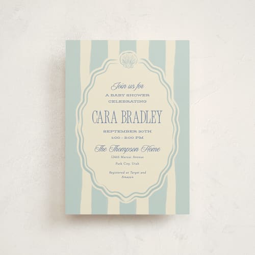 This is a ocean baby shower postcards with standard by Robert and Stella called beach babe printing on signature in postcard