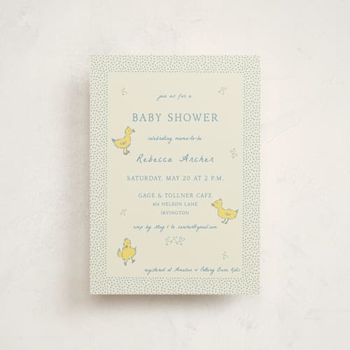 This is a robin’s egg baby shower postcards with standard by Sarah Rosenthal called sweet peeps printing on signature in postcard
