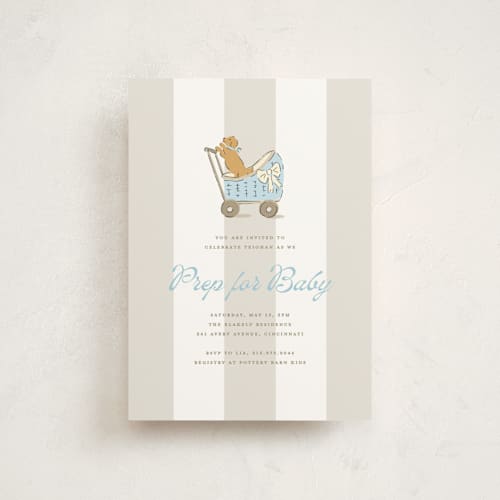 This is a bluebird baby shower postcards with standard by Susan Zinader called preppy pup printing on signature in postcard