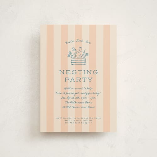 This is a peachy baby shower postcards with standard by Leia Matt called nesting toolbox printing on signature in postcard