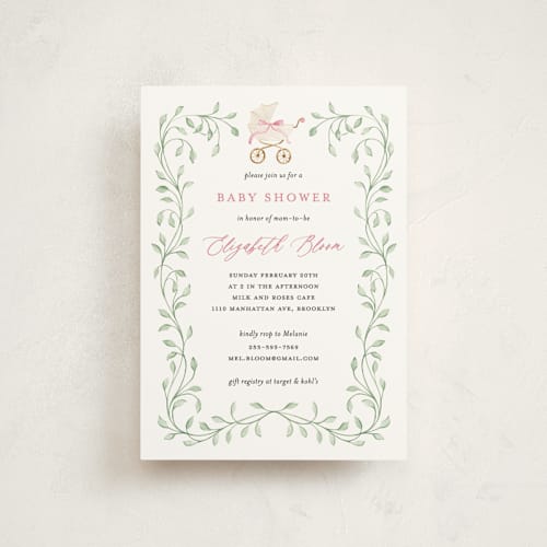 This is a peony baby shower postcards with standard by Sarah Knight called graceful printing on signature in postcard