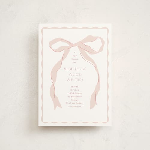 This is a blush baby shower postcards with standard by Baumbirdy called framed bow printing on signature in postcard