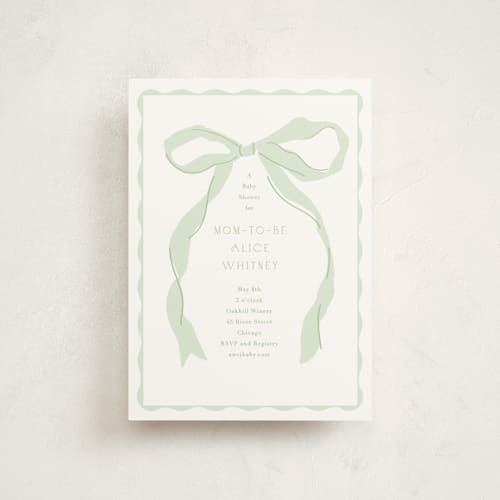 This is a mint baby shower postcards with standard by Baumbirdy called framed bow printing on signature in postcard
