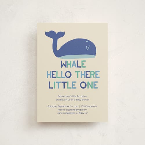 This is a sea baby shower postcards with standard by Harriet Richter called whale hello printing on signature in postcard