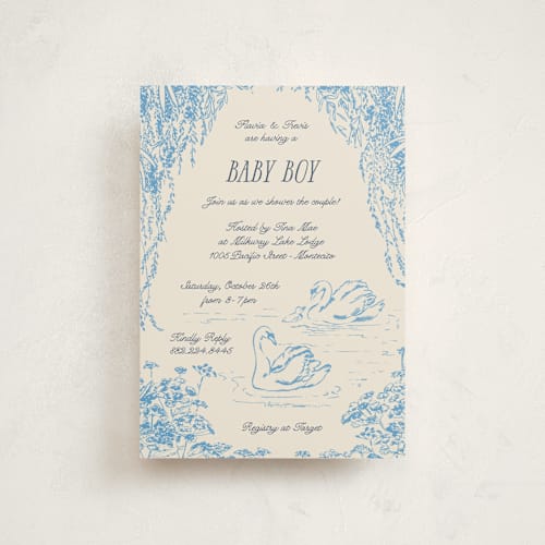 This is a bluebell baby shower postcards with standard by Pati Cascino called sweet swan printing on signature in postcard