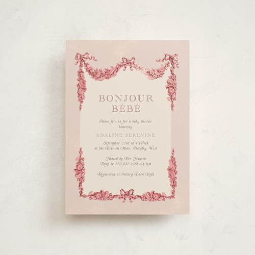 This is a peony baby shower postcards with standard by Itsy Belle Studio called bonjour bebe printing on signature in postcard