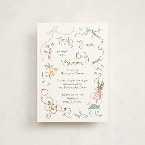 This is a meadow baby shower postcards with standard by Jenna Holcomb called locally grown sketch printing on signature in postcard