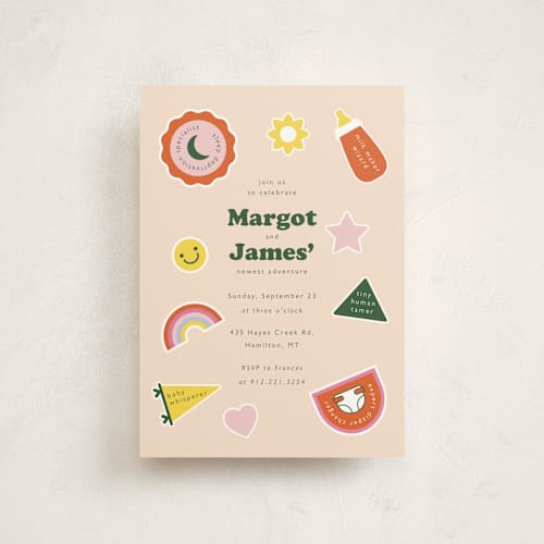 This is a sunshine baby shower postcards with standard by Hudson meet Rose called scout badges printing on signature in postcard