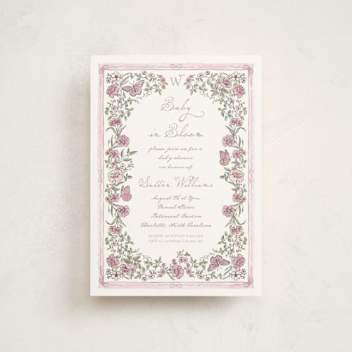 This is a heather baby shower postcards with standard by Jenna Holcomb called baby in bloom. printing on signature in postcard