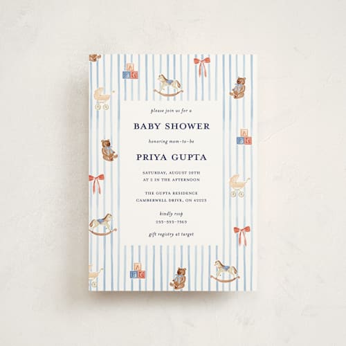 This is a cloud baby shower postcards with standard by Sarah Knight called pinstripe printing on signature in postcard