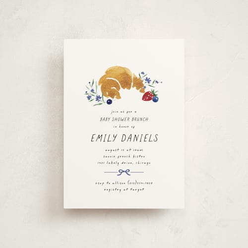 This is a blueberry baby shower postcards with standard by Kate Ahn called bonjour printing on signature in postcard