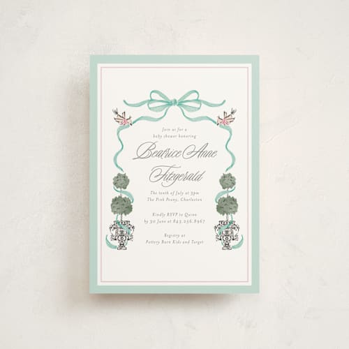 This is a aquamarine baby shower postcards with standard by Jackie Crawford called tiny topiary printing on signature in postcard