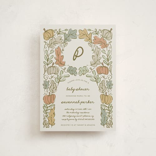 This is a natural baby shower postcards with standard by Kelly Watkins called vintage autumn printing on signature in postcard