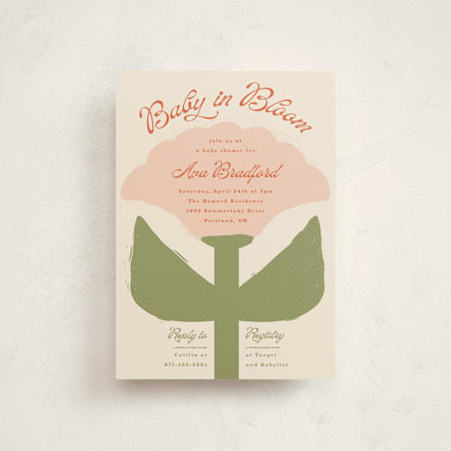 This is a peony baby shower postcards with standard by Lisa McLean called tulip printing on signature in postcard