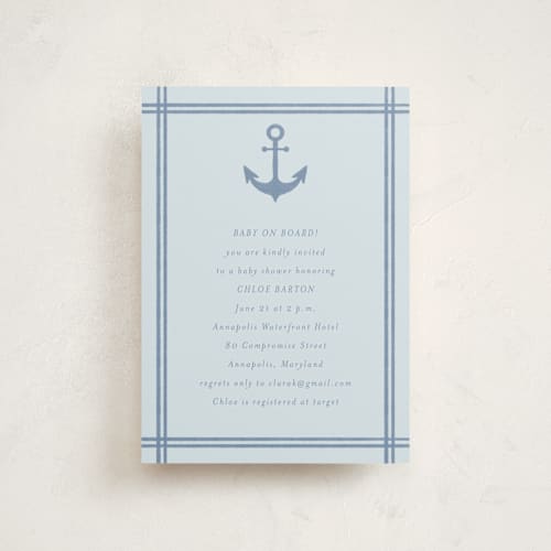 This is a sea baby shower postcards with standard by Brynne Foster called ahoy printing on signature in postcard
