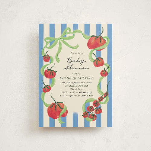 This is a lime baby shower postcards with standard by Jackie Crawford called petit pomodoro printing on signature in postcard