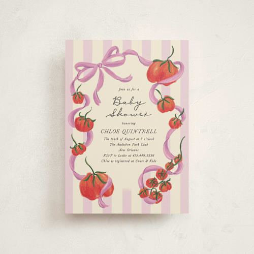 This is a plum baby shower postcards with standard by Jackie Crawford called petit pomodoro printing on signature in postcard