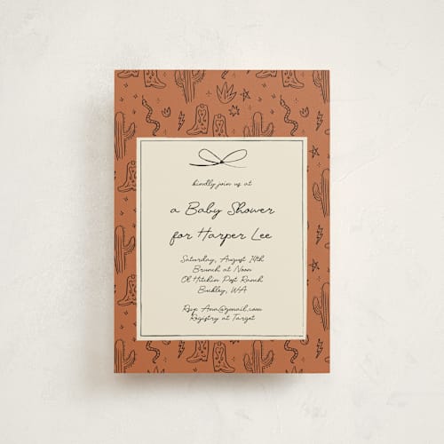 This is a rust baby shower postcards with standard by Ani Somi called el ranchero printing on signature in postcard