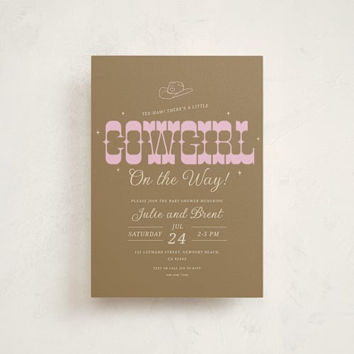 This is a cocoa baby shower postcards with standard by Maggie Daugherty called cowgirl on the way! printing on signature in postcard